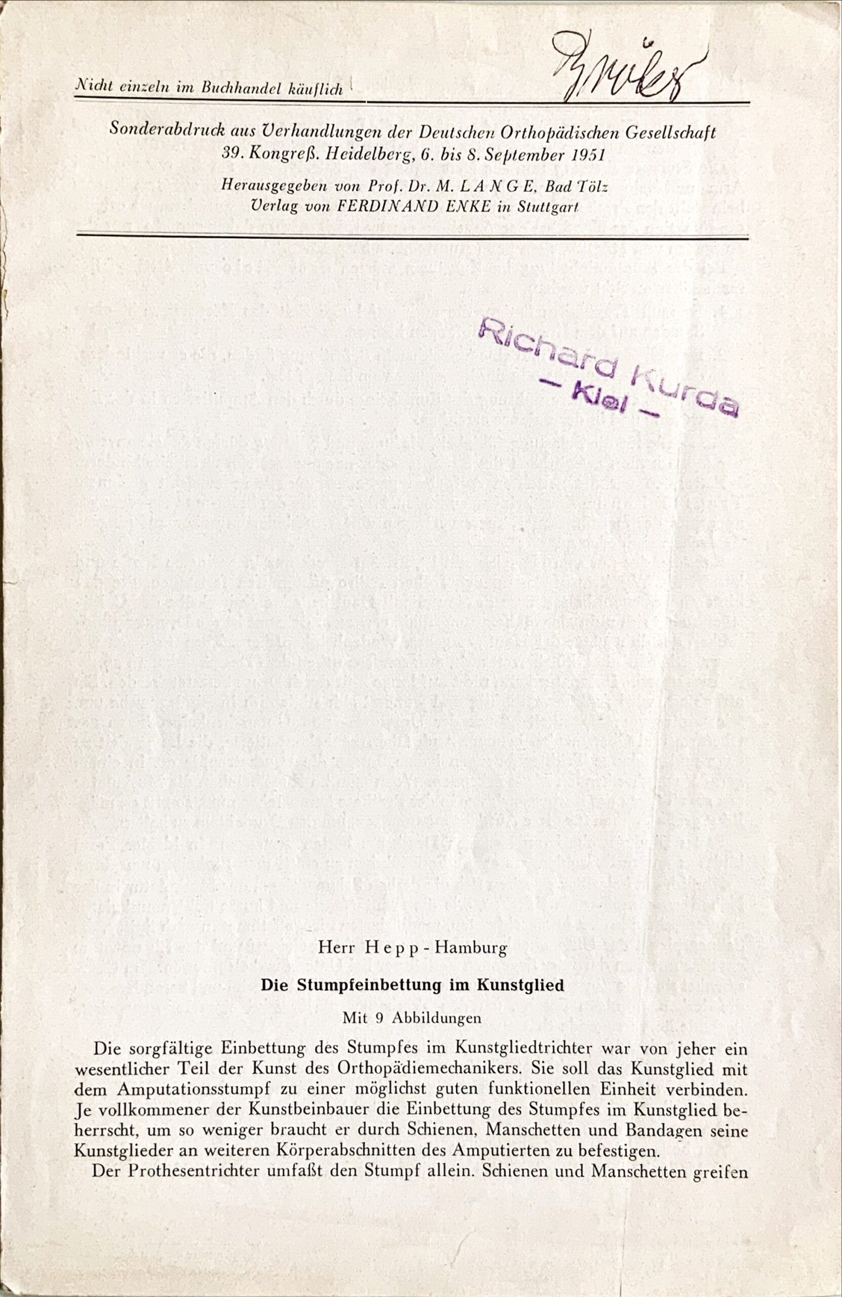 Fachbücher 39 1951 Fachbuecher DieStumpfeinbettungImKunstglied Lange Cover scaled