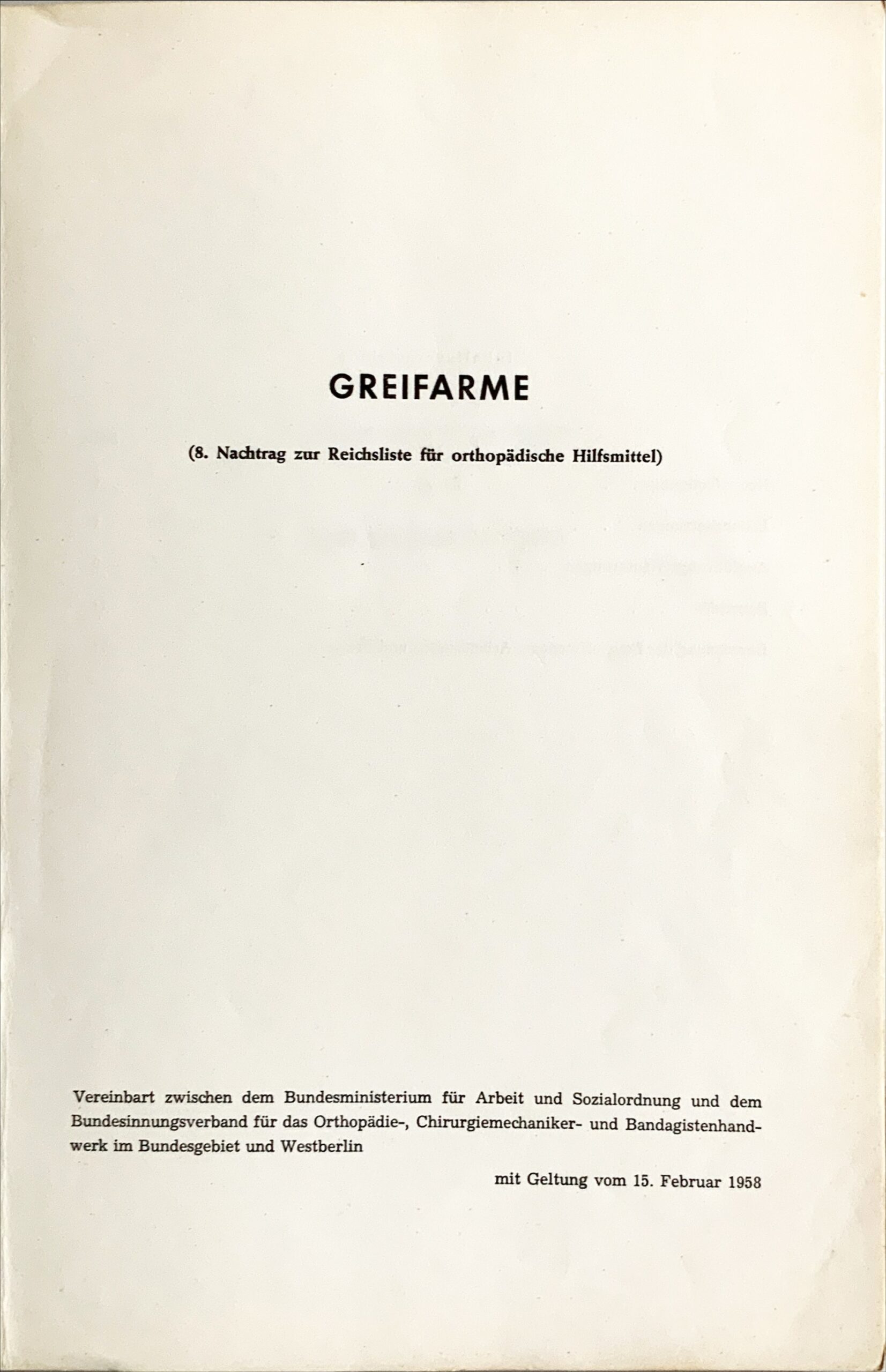 Fachbücher 69 1958 Fachbuecher Greifarme NachtragZurReichslisteFuerOrthopaedischeHilfsmittel Titelseite scaled