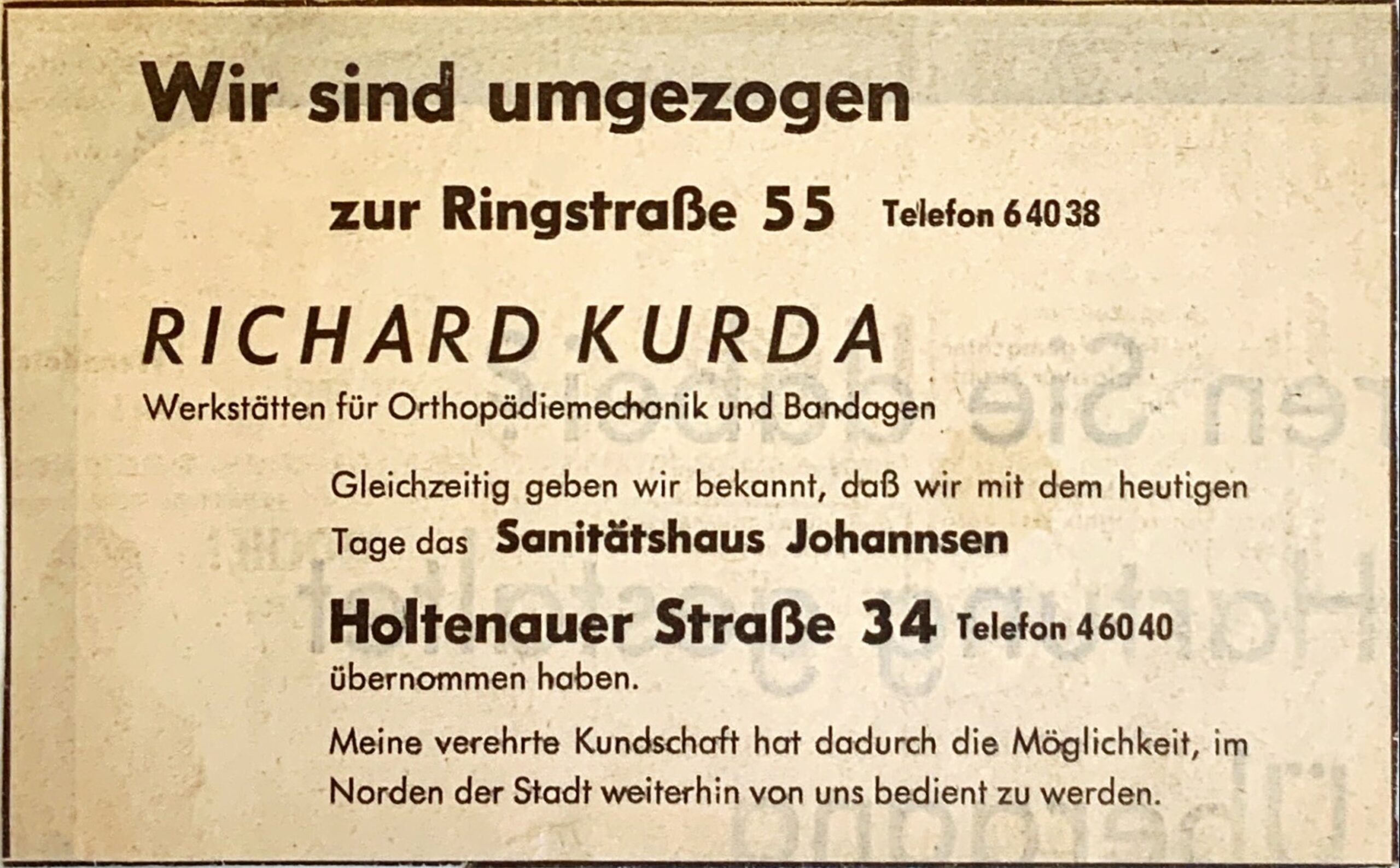 Medien und Presse 6 1970 MedienPresse AnzeigeUmzugRingstrasseUndEroeffnungHoltenauerStrasse scaled