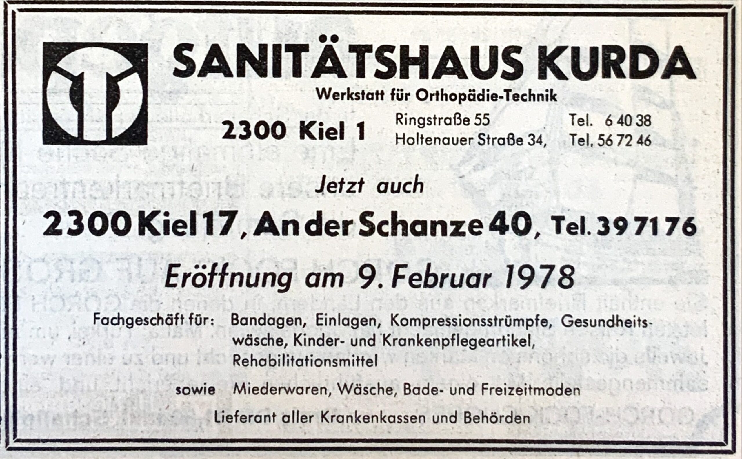 Medien und Presse 11 1978 MedienPresse AnzeigeNeueroeffnung KielerNachrichten scaled